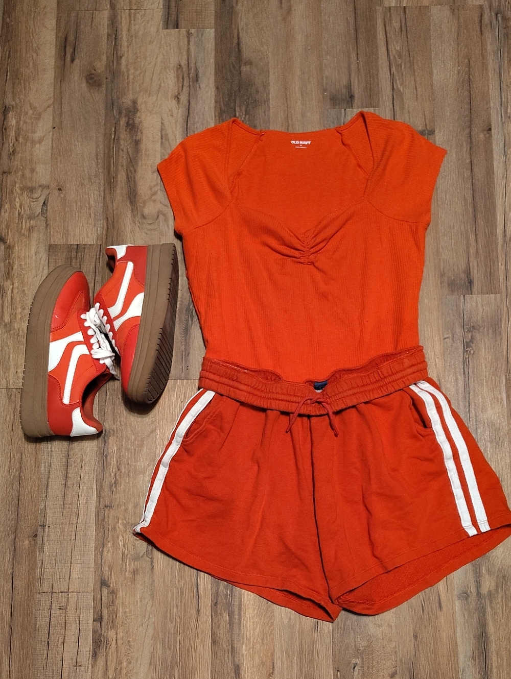 Old Navy Coral Short Sleeve Ribbed Bodysuit